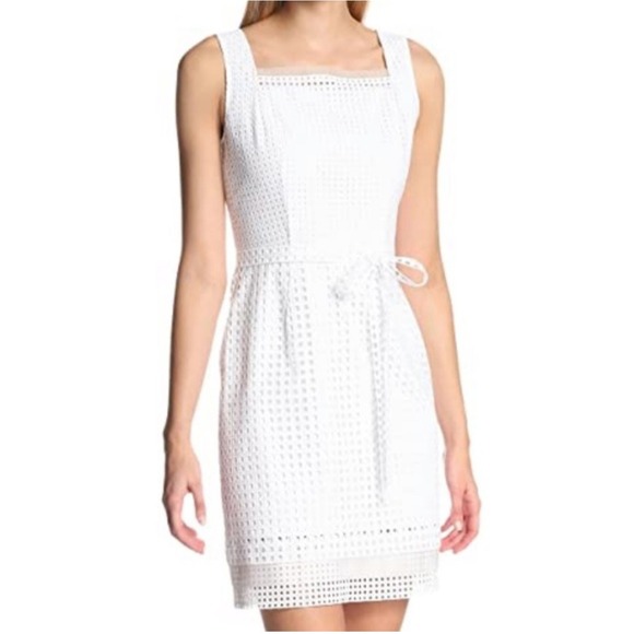 Elie Tahari White Erin Sleeveless Eyelet Sheath‎ Dress Size 8